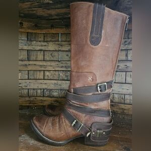 Freebird by Steven Two-Tone Brown Leather Moto Boots